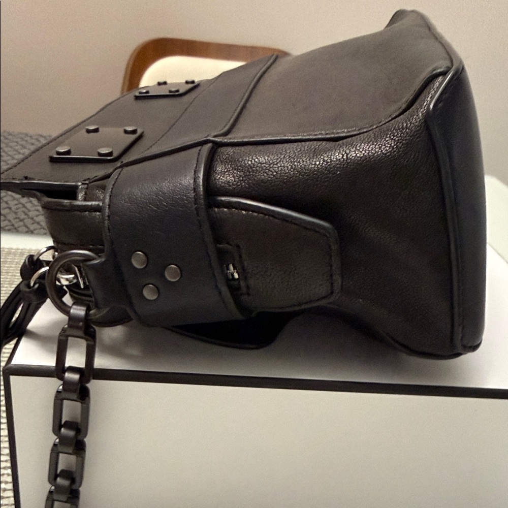 rag & bone Black Leather Crossbody Bag with Chain Strap - Picture 8 of 11
